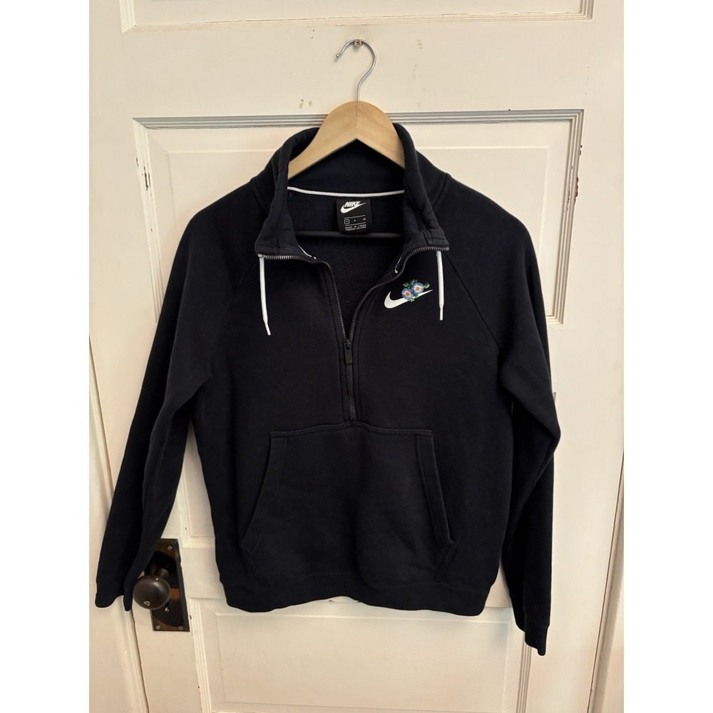 Nike Women's Sportswear Black‎ Half-Zip Floral Pullover BQ8846-010 Size Small
